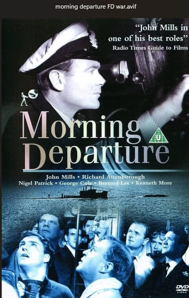 DVD cover for Morning Departure (1950) DVD, a WWII submarine drama. At the top, a naval officer in uniform; below, the title in large pink letters and images of anxious sailors with cast names—a must for classic film collectors.