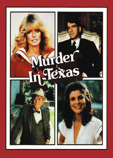 Poster for Murder in Texas (1981) DVD showing four actors in individual frames—a blonde woman, a man in a suit, an older man in a hat and vest, and a woman in white—with the true crime miniseries title boldly centered.