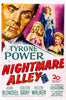 Nightmare Alley (1947) DVD features a vintage movie poster with Tyrone Power smoking, three elegantly dressed 1940s women, and bold red and yellow text showing the classic film noir’s title and cast.