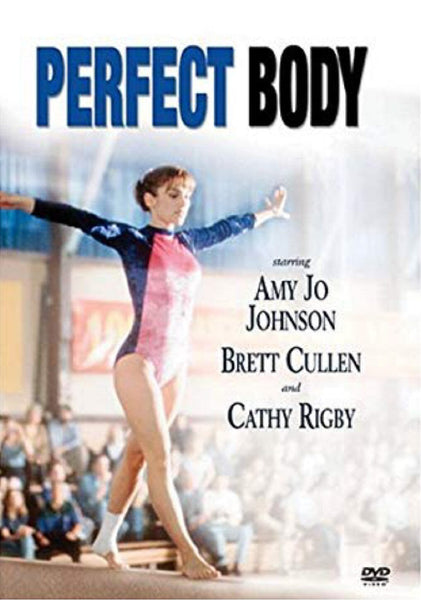 A gymnast in a pink and blue leotard balances on a beam. The text reads Perfect Body and lists Amy Jo Johnson, Brett Cullen, and Cathy Rigby as stars. This inspiring film, "Perfect Body DVD (1997)," explores the world of gymnastics and sheds light on eating disorders, making it a sought-after title among rare DVDs.