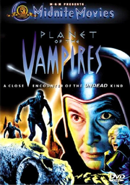 The Planet of the Vampires DVD features a striking cover with a blue-tinted face behind a helmet, eerie skeletons, terrified figures, and bears the tagline “A close encounter of the undead kind”—making it an essential addition for fans of cult classic DVDs and vintage classic movies.