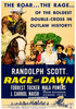 This vintage-style DVD cover for Rage at Dawn (1955) showcases a striking image of a cowboy on horseback alongside several men in classic Western attire. Large, bold text announces RANDOLPH SCOTT in RAGE AT DAWN, with other cast names and promotional phrases displayed above and below. With its colorful, eye-catching design inspired by classic movie posters, this DVD is perfect for fans of Randolph Scott Westerns or collectors looking to add the Rage at Dawn (1955) DVD to their collection.