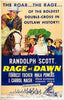 A rare Rage at Dawn (1955) DVD featuring a vintage movie poster with a cowboy on horseback, a woman in white, and men in period clothing. Blue and yellow text highlights the movie title.