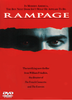A red-tinted movie cover for Rampage DVD (1987) shows intense eyes peering through torn paper, capturing the chilling essence of a serial killer film. Text highlights this thriller by director William Friedkin, known for The French Connection and The Exorcist.