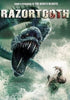 A monstrous sea creature with razor-sharp teeth bursts from stormy waters, attacking a frightened man in this killer eels film. The title "Razortooth (2006) DVD" appears boldly at the top.