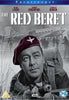 A soldier wearing a red beret crawls in the foreground while paratroopers land from planes behind him. The text reads "The Red Beret," alongside actor names and a PG rating label—an ideal choice for classic film enthusiasts or collectors seeking rare, hard-to-find movies like The Red Beret DVD (1953).