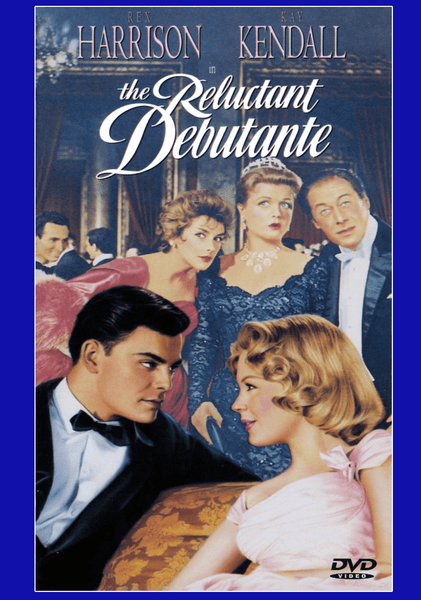 DVD cover for The Reluctant Debutante DVD (1958), featuring elegantly attired men and women at a glamorous formal affair, with two central couples highlighted against a sumptuous classic interior—an ideal choice for romantic comedy enthusiasts and classic movie DVD collectors.