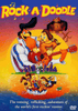 Animated poster for Rock-A-Doodle featuring a rooster in an Elvis outfit playing guitar, surrounded by various animals against a sunset backdrop. Text at the bottom reads: The rousing, rollicking adventure of the world's first rockin’ rooster. Experience this animated musical classic again with the Rock-A-Doodle DVD (1991) – an essential addition to any classic movie DVD collection.