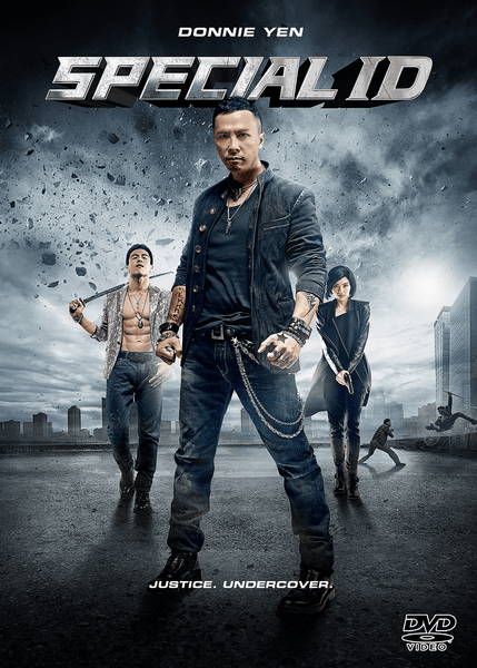 The movie poster for Special ID (2013) DVD, a high-octane Donnie Yen film, features three intense figures in urban outfits standing before a dramatic city skyline as debris swirls around them. The poster’s text highlights “Donnie Yen,” “Special ID,” and the tagline “Justice. Undercover.” A discreet DVD logo appears on the cover—making this an ideal addition for collectors looking for crime syndicate DVD releases or rare classic movies.