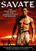 A muscular man stands shirtless with gloves and a rope belt against a red sunset. The text reads SAVATE: The True Story of the World’s First Kickboxer, and he sought revenge with ferocious speed and brutal accuracy. This intense action drama, now available as Savate DVD (1995), can be found in our collection of rare movies on DVD—don’t miss your chance to own this true classic!.