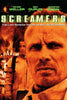 A close-up of a man's face with an intense expression dominates the cover, with three figures in futuristic uniforms standing behind him. Explosions and fire light up the background. The text features “Screamers” and “The Last Scream You Hear Will Be Your Own.” The Screamers (1995) DVD is perfect for collectors seeking rare sci-fi movies on DVD, delivering thrilling action and unforgettable suspense.