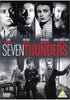 Black-and-white movie poster for Seven Thunders (1957) DVD—a gripping WW2 film—features portraits of Tony Wright, Stephen Boyd, Kathleen Harrison, and James Robertson Justice above a dramatic WWII soldiers scene.
