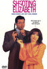 A man in a suit holds a gun and signals for silence as a woman in a pink jacket points at him. Above the scene is the movie title Shooting Elizabeth DVD (1992), accompanied by a tagline about divorce—ideal for collectors looking for hard-to-find movies on DVD or those adding classic DVDs like this Jeff Goldblum film to their collection.