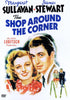Movie poster for The Shop Around the Corner DVD (1940) featuring illustrated portraits of a smiling woman and man, their names above, and a smaller image of them talking beside a Christmas tree below—the perfect imagery for this classic romantic comedy starring James Stewart.