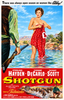A surprised woman in a red dress stands in a pond, holding up her clothes, while a man with a shotgun watches her. Below them appears the title “Shotgun (1958) DVD” along with the cast names, evoking the classic vintage style seen on rare movies available on DVD.