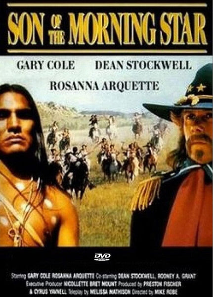 The cover of the Son of the Morning Star DVD (1991) displays two men in period attire—a Native American on the left and a soldier on the right—set against a dramatic cavalry charge, vividly portraying the legendary clash at Little Bighorn and capturing the enduring legacy of Custer.
