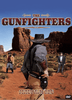 A cowboy with a gun faces two other men in Wild West attire in a desert landscape with striking red rock formations. The title "The Gunfighters" and the tagline "Justice at the point of a gun" appear at the top and bottom of the cover, making The Gunfighters DVD (1987) a must-have for collectors searching for rare or classic movies on DVD.