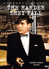 A man in a suit and hat stands before boxing ropes, cigarette in hand. Text reads, “The Harder They Fall, Humphrey Bogart’s Final Film.” The Harder They Fall DVD (1956) is a must-have for collectors of rare movies on DVD and essential for any Humphrey Bogart fan.
