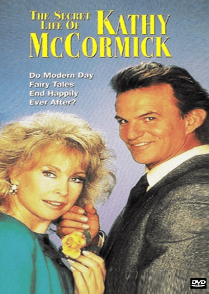 DVD cover for The Secret Life of Kathy McCormick DVD (1988), featuring a smiling blonde woman in a turquoise dress and a smiling man in a suit. The design includes yellow and white text over a purple background, making it a charming addition to any collection of rare movies on DVD.