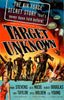Vintage movie poster for Target Unknown (1951) DVD features paratroopers, explosions, soldiers in action, and bold title text—ideal for collectors of rare or classic movies. Cast and credits appear at the bottom.
