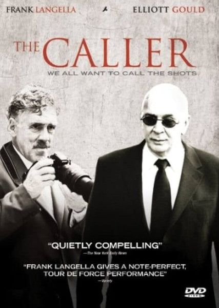 The Caller (2008) DVD cover shows two older men—one with a camera, one in a suit and sunglasses. Starring Frank Langella and Elliott Gould, this psychological drama is critically acclaimed and highly sought-after on DVD.