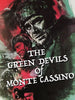 Poster for The Green Devils of Monte Cassino (1958) DVD, showing German paratroopers in helmets with intense expressions, painted in black, white, and red tones, with bold white title text across the center.