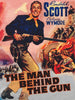 Vintage movie poster for The Man Behind the Gun (1953) DVD, featuring a smiling cowboy with a rifle against an action-packed backdrop. Perfect for collectors and fans of classic, hard-to-find movies on DVD.