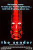 DVD cover for The Sender (1982) features a glowing, terrified face with a red beam over it and the tagline: He has the power to make you live his nightmares… And he’s dreaming about you. This psychological horror standout is rarely available on DVD, with the title and credits displayed at the bottom.