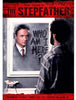 A man faces a mirror reading WHO AM I HERE?; his reflection is another man in a suit. The Stepfather (1987) DVD poster hints at cult horror, now out as a psychological thriller.