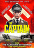 A stern man in a Nazi uniform stands before a large swastika. Below, soldiers, vehicles, and explosions evoke the chaos of war. Text: The Captain. Taglines and cast names, with 1945 The Nazis Have Withdrawn. The Hunt Begins... Experience this gripping World War II film—The Captain (2017) DVD is a powerful German movie that brings history to life with unflinching realism.