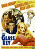 Colorful vintage movie poster art for The Glass Key DVD (1942), showcasing illustrated portraits of Brian Donlevy, Veronica Lake, and Alan Ladd, with bold lettering and a hand holding a glass key in the background—a striking tribute ideal for collectors of film noir DVDs and classic movie enthusiasts.