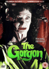 A pale, wide-eyed woman with snake-like hair is spotlighted against a dark background in this dramatic scene from Hammer films. Text reads "The Gorgon DVD (1964)," with legendary actors Peter Cushing and Christopher Lee listed above—making it an essential addition for fans of classic movies on DVD.