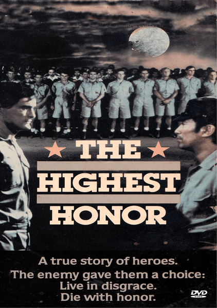A vintage movie poster for The Highest Honor DVD (1982), a gripping WWII war drama, features soldiers in uniform, two men facing each other beneath a large moon, and the tagline: “A true story of heroes. The enemy gave them a choice: Live in disgrace. Die with honor.”.