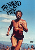 A man clad only in a loincloth charges toward the camera across an open plain, his expression intense in this gripping survival adventure. The words “The Naked Prey” appear above him as several spear-carrying figures loom in the background, capturing the peril of Cornel Wilde’s journey—now available on The Naked Prey DVD (1965).