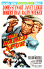 Movie poster for The Naked Spur (1953) DVD showcases a resolute man with a gun, a worried woman behind him, and action scenes below. Vibrant text features the film title and cast, capturing this western classic's excitement.