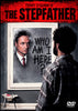 On the cover of The Stepfather (1987) DVD, a man looks into a mirror at his own reflection, which has the text WHO AM I HERE? written on the glass in a scene reminiscent of a psychological thriller.