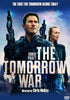 The Tomorrow War (2021) DVD features a movie poster with two armed characters in futuristic armor standing against a cloudy blue sky, bold white title and credits, and the tagline: The fight for tomorrow begins today.