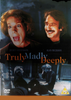 Truly Madly Deeply DVD (1990) cover, a rare Alan Rickman film featuring Juliet Stevenson and Alan Rickman; the top half displays their faces, while the bottom half shows them sitting on a wooden floor.