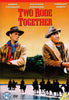 DVD cover for the 1961 Western classic, Two Rode Together DVD, showcasing two cowboys in Western attire set against a dramatic sunset with silhouettes of riders. Prominently features the cast names—James Stewart, Richard Widmark, and Shirley Jones—with PG rating icons at the corners. An essential addition to any James Stewart movie collection.