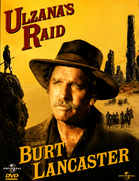 Here’s a revised version of the sentence using your product data: Movie poster for Ulzana’s Raid DVD (1972), depicting a rugged-faced man in a hat, set against a yellow background with rock formations and horseback riders. Features bold red and yellow text, with DVD and Universal logos visible for this classic Burt Lancaster western.