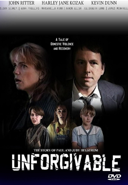 The Unforgivable DVD features a true story drama with a suited man, woman, and two children on the cover, highlighting themes of domestic violence and recovery.