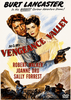 Movie poster for Vengeance Valley DVD (1951) featuring Burt Lancaster and a woman embracing, with the bold film title and classic western imagery—cowboys on horseback and a pistol drawn in the foreground—an evocative tribute to Colorado's cattle empire era, perfect for collectors and fans seeking this rare edition.