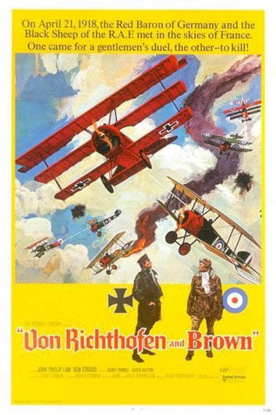 The Von Richthoften vs Brown (1971) DVD cover features dramatic World War I dogfights with fighter planes, two pilots standing below, and top text referencing the Red Baron and the R.A.F.