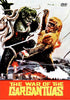 Two colossal monsters—one green, one brown—wage a ferocious battle in a waterfront city, unleashing devastation as flames engulf the skyline and buildings crumble behind them. Reminiscent of classic Toho film mayhem, this memorable scene is featured on The War of the Gargantuas DVD (1966), a must-have for collectors and fans seeking rare movies.
