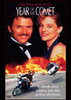 Year of the Comet DVD (1992) features a movie poster with a man in a tuxedo and a woman in a dress overlooking an action-packed scene—motorcycle chase, helicopter crash, and fire—with the tagline: “A comedy about romance and other perilous adventures.” This romantic comedy follows the hunt for a rare wine connected to the legendary Great Comet of 1811.