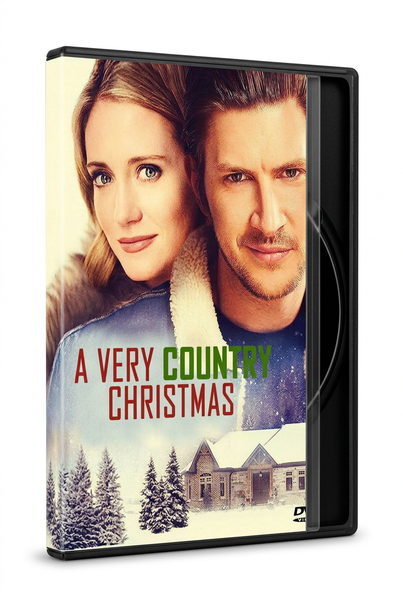 DVD case for A Very Country Christmas (2017) DVD, featuring a man and a woman above a snow-covered house and pine trees.