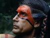 A person with long braided dark hair and gray streaks, face painted in bold red and black, evokes frontier adventure on the Grayeagle (1977) DVD cover, set against a blurred outdoor background.