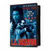 L.A. Takedown (1989) DVD case featuring master thief Neil McCauley and another man holding firearms on a blue-tinted background with the title in large red letters.
