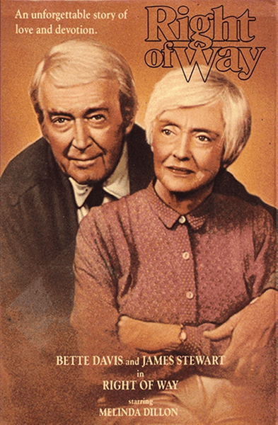 An older man and woman sit closely together, smiling gently. The text above reads "An unforgettable story of love and devotion" and "Right of Way (1983) DVD," highlighting this classic movie on DVD.