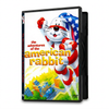 A DVD case for The Adventures Of The American Rabbit (1986) featuring a cartoon rabbit wearing a red, white, and blue flag cape flying over a city.